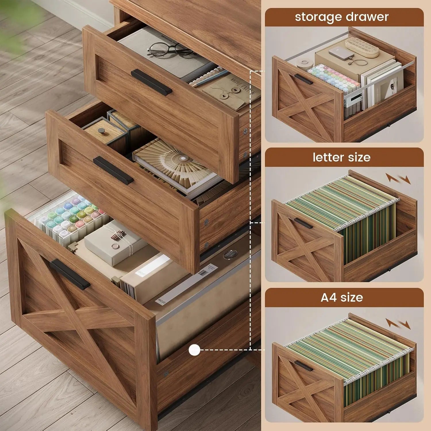 55.1" Executive Office Desk with 3 Drawers, Farmhouse Computer Desk with File Drawer & Storage Shelves, Home Office, Customized