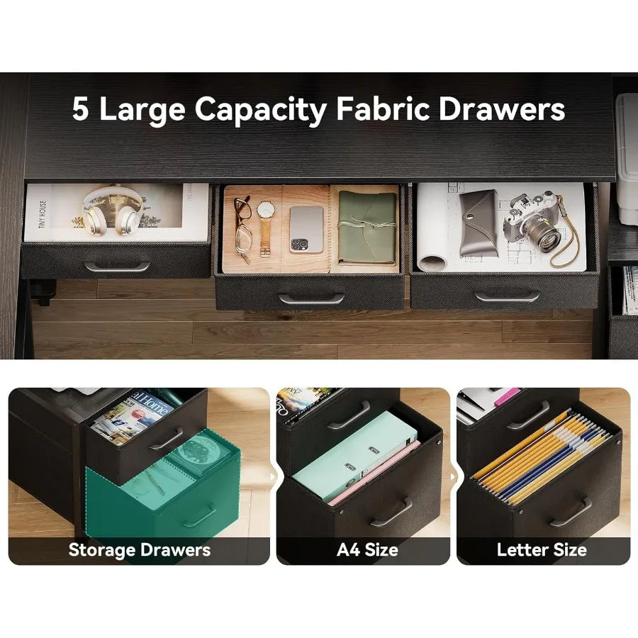 71 inch L Shaped Desk with 5 Drawers Reversible L Shaped Gaming Desk with LED Light 2 Power Outlets Computer Desk with Storage