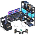 71 inch L Shaped Desk with 5 Drawers Reversible L Shaped Gaming Desk with LED Light 2 Power Outlets Computer Desk with Storage