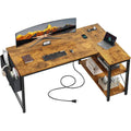 Brown Corner L-Shaped Computer Desk with Power Outlets and Reversible Storage, Ideal for Small Home Office Spaces Customized