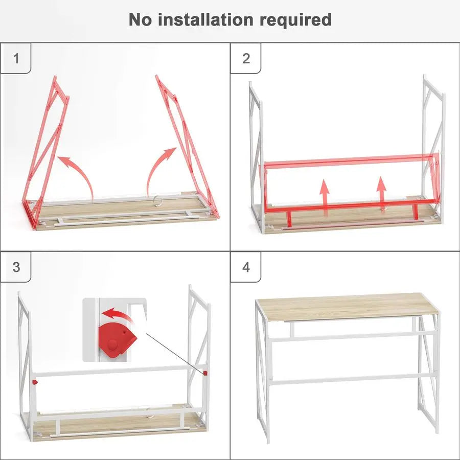 Folding Desk Writing Computer Desk for Home Office, NoAssembly Study Office Desk Foldable Table for Small Spaces