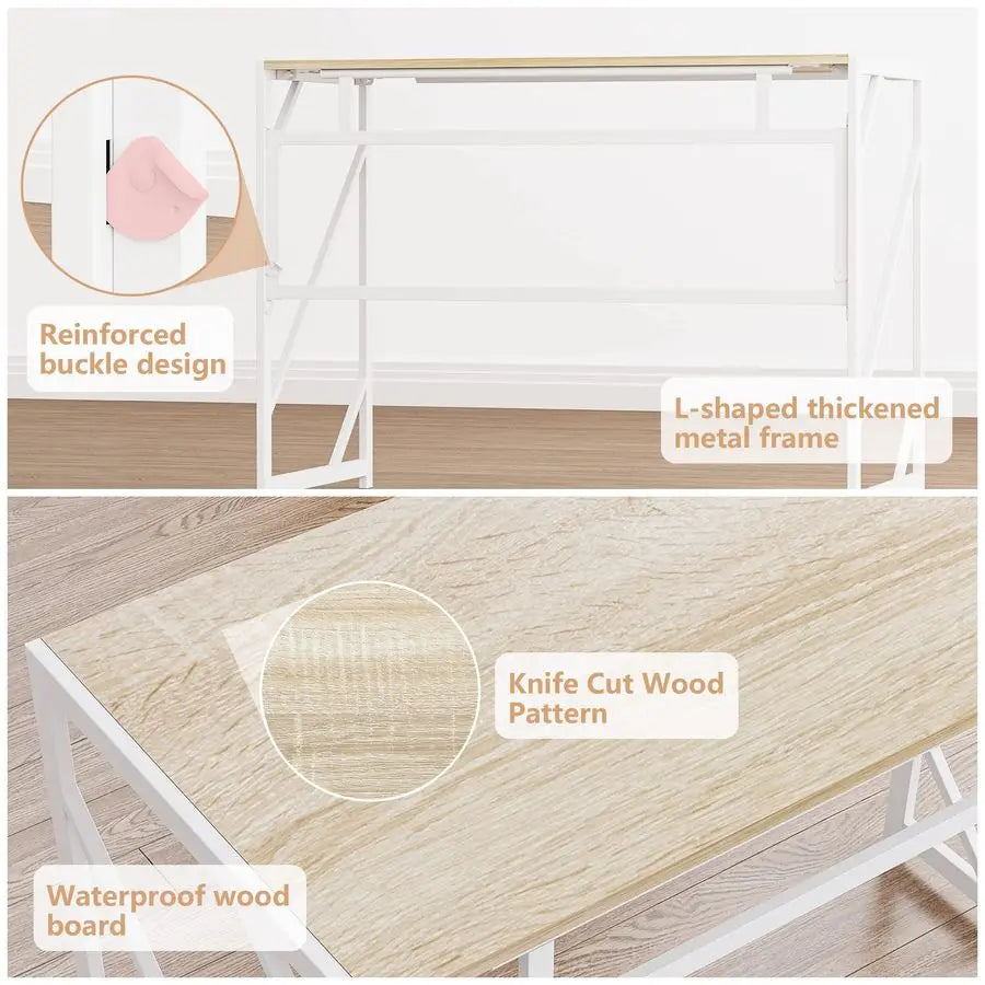 Folding Desk Writing Computer Desk for Home Office, NoAssembly Study Office Desk Foldable Table for Small Spaces