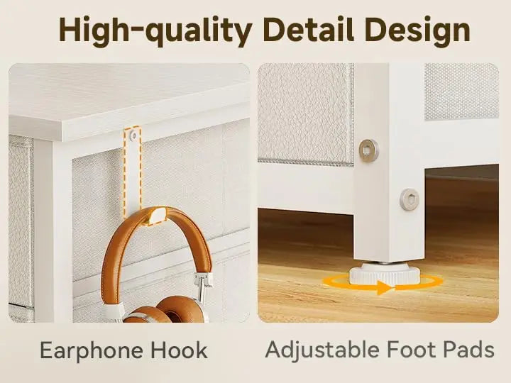 48 Inch White Computer Desk with 8 Fabric Drawers, Modern Office Desk with Large Storage for Home Office, Study, Gaming, White