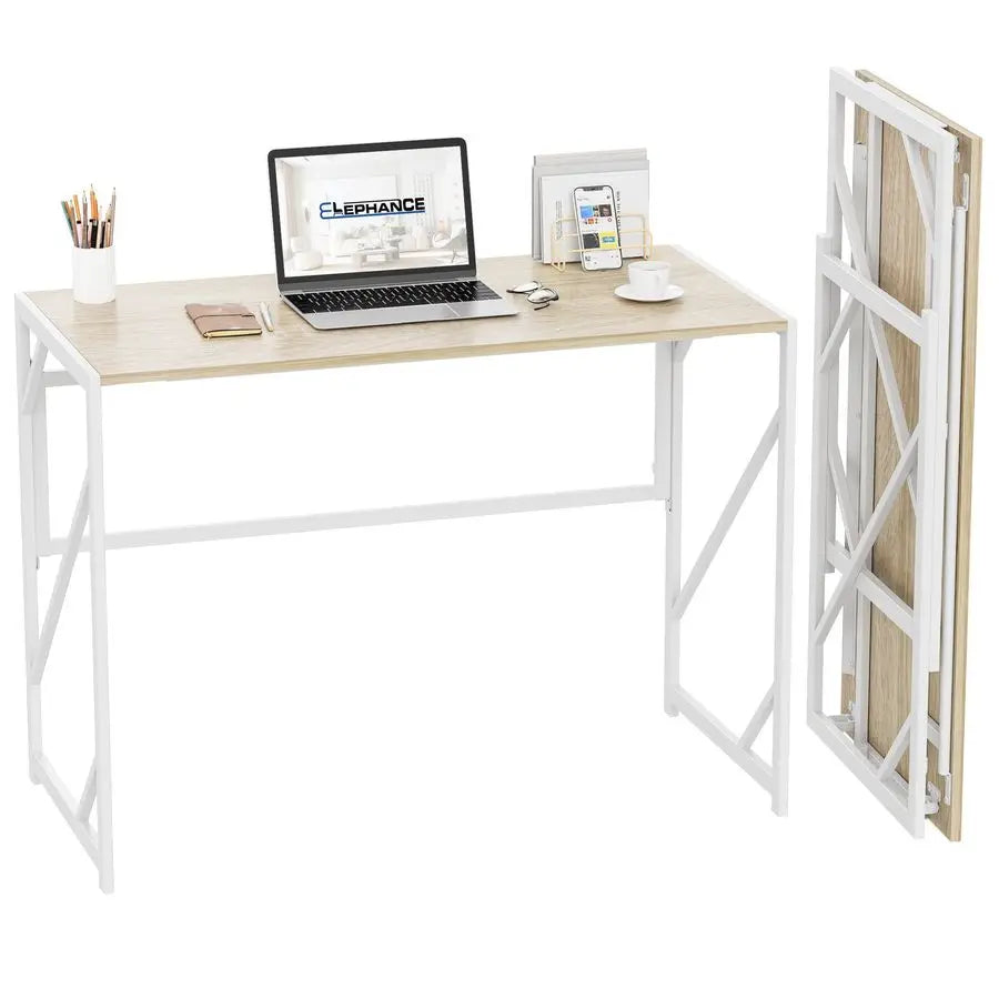 Folding Desk Writing Computer Desk for Home Office, NoAssembly Study Office Desk Foldable Table for Small Spaces
