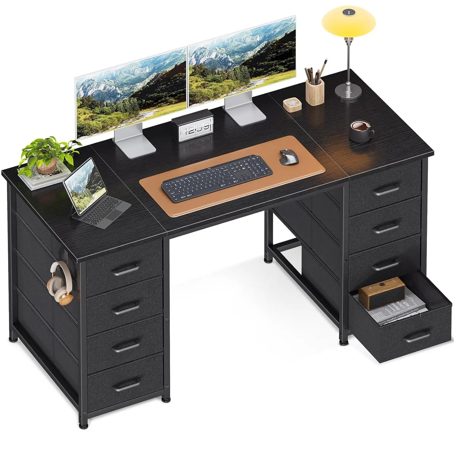 48 Inch White Computer Desk with 8 Fabric Drawers, Modern Office Desk with Large Storage for Home Office, Study, Gaming, White