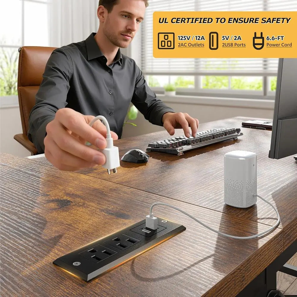 Brown Corner L-Shaped Computer Desk with Power Outlets and Reversible Storage, Ideal for Small Home Office Spaces Customized